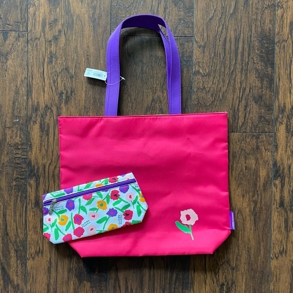 Clinique x Donald Robertson Limited Edition Tote and Makeup Bag Floral - Picture 1 of 12